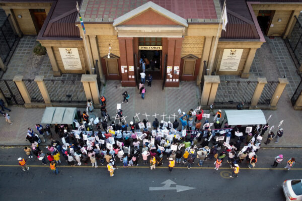 Throwback to May 2021, NGO's, civil society and concerned citizens from affected areas protest outside the Pretoria High Court at the commencement of the Deadly Air hearings regarding the poor air quality in the Highveld Priority Area.  Photograph by Daylin Paul